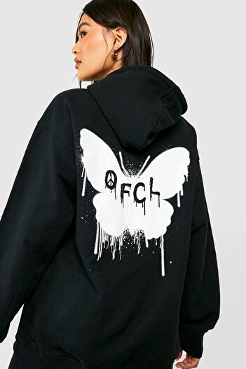 CLAYES Φούτερ Black Butterfly Oversize - Printed Oversize Hooded