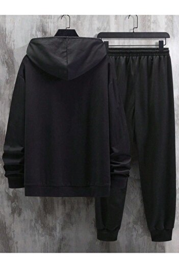 CLAYES Heart Face Patterned Black Oversize Hooded Sweatshirt and Jogger Set