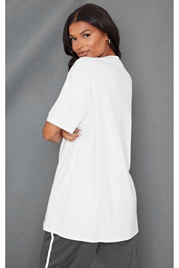 DUBU BUTİK Plain Single Jersey T-Shirt - White Oversize Crew Neck Short Sleeve T-Shirt