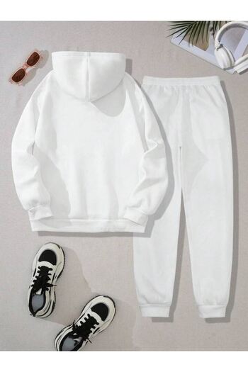 CLAYES Los Angeles Tracksuit Set Sweatshirt Jogger - White Printed Oversize Raster Hooded