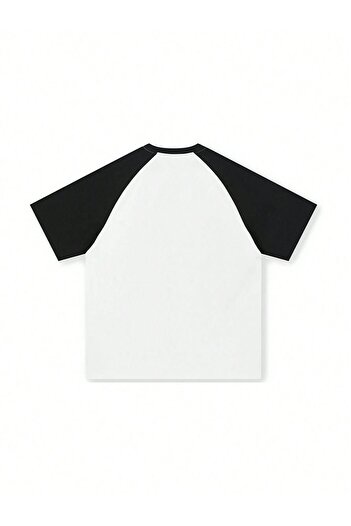 DUBU BUTİK Boneless Oversize Ασπρόμαυρο μπλουζάκι με στάμπα - Raglan μανίκι Unisex Άνετη εφαρμογή