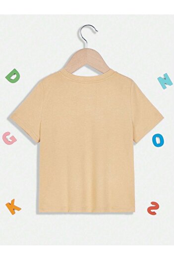 DUBU BUTİK Cool Bear Cotton Παιδικό T-Shirt - Beige printed Girl's Boy's Summer Crew Neck T-Shirt