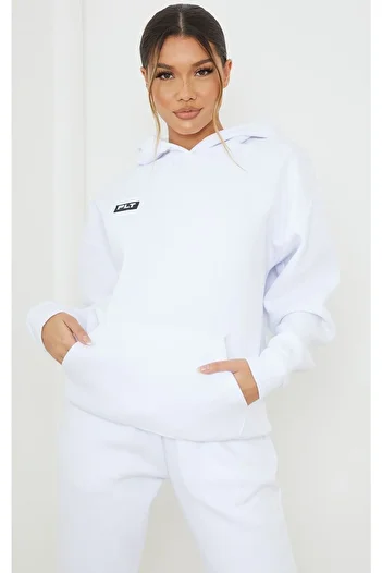 CLAYES Plt Logo Σετ Φούτερ Jogger - Λευκό εμπριμέ Oversize Raised Hooded Rubber Leg