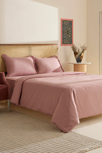 Karaca Home Ella Krep 100% Cotton Double Duvet Cover Set Dusty Rose