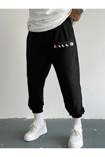 CLAYES Moon Eclipse Sweatpants Jogger - Black Printed Rubber Leg High Waist