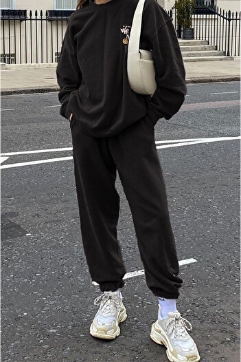 CLAYES We Are All Sweatpants Set Sweatshirt Jogger - Printed Oversize Crew Neck Raised Rubber Leg