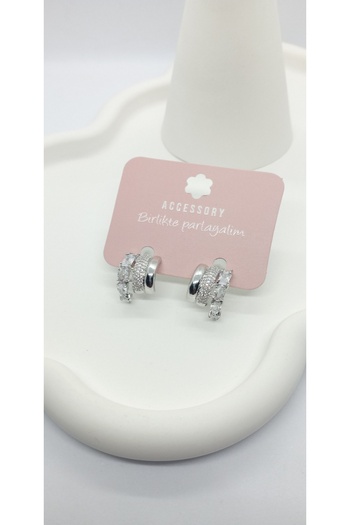 ndjewelry Silver color triple appearance earrings