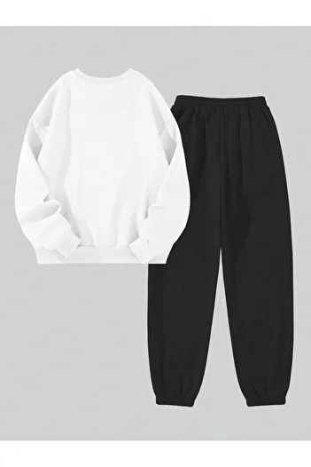 VBSVİBES White Black CREW NECK Combination Bottom Top Tracksuit Set LOS ANGLES