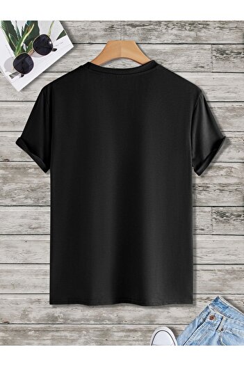 DUBU BUTİK Bird Logo Minimal T-shirt - Black Oversize Printed Crew Neck