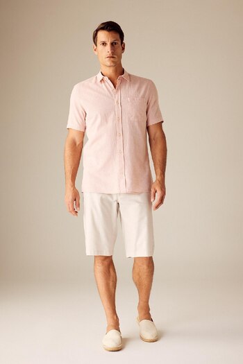 DeFacto Regular Fit Polo Collar Linen Blended Short Sleeve Shirt W7946az23sm