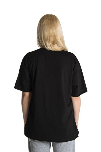 DUBU BUTİK T-shirt Ghost - Μαύρο εμπριμέ κοντομάνικο μπλουζάκι με λαιμόκοψη