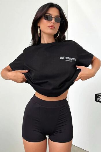 DUBU BUTİK Siyah Oversize Fetch Series 6 T-shirt - Oversize Baskılı
