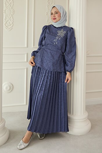 InStyle Σετ Indigo με Φούστα Ζακάρ με Λεοπάρ