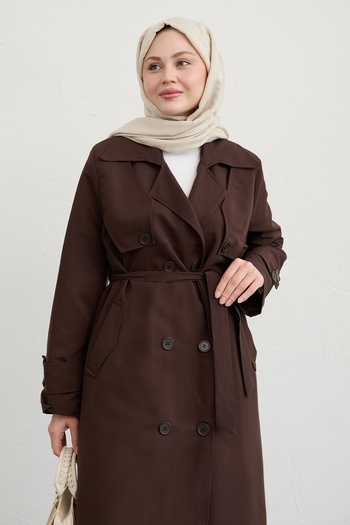 InStyle Καμπαρντίνα με διπλό κάλυμμα και ζώνη Bitter Brown