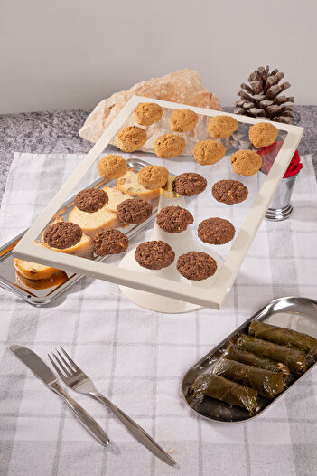 Fiyakalı Ürünler Atölyesi Cream Rectangular Cake Stand, Cake and Cookie Presentation Stand, Dowry Box, Gift, Cake Plate