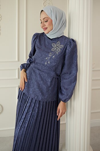 InStyle Σετ Indigo με Φούστα Ζακάρ με Λεοπάρ