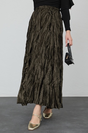 InStyle Satin Kraş Khaki Skirt