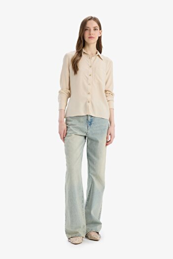 DeFacto Regular Fit Basic Plain Viscose Long Sleeve Shirt N2518Az23Au
