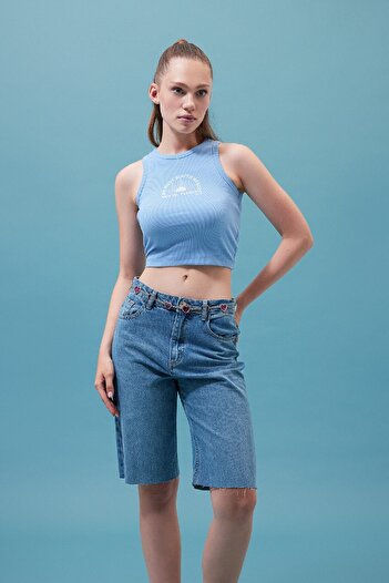 DeFacto Fitted Printed Crew Neck Ribbed Camisole Athlete B2006ax23hs