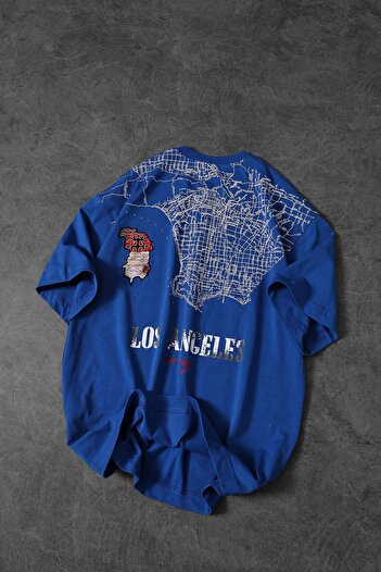 Slatra Men's Blue One Day Print Detail Oversize Tshirt