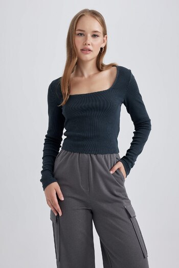 DeFacto Μπλουζάκι Coool Fitted μακρυμάνικο Washed Faded Effect B2564ax23au