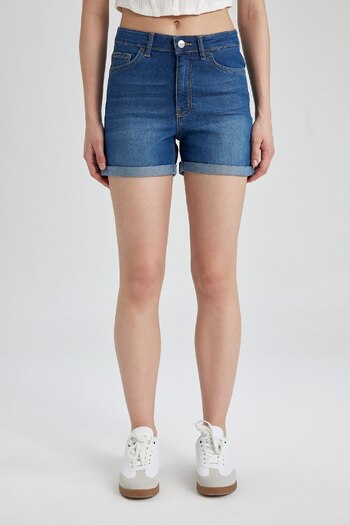 DeFacto Normal Waist Folded Leg Basic Straight Jean Shorts A1959Ax24Sm