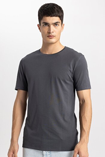 DeFacto Slim Fit Slim Fit Crew Neck Modal Blended Cotton Basic Plain Short Sleeve T-Shirt M6606Az24Sp