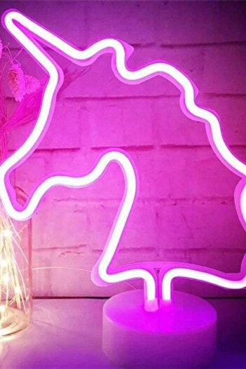CİYU TİCARET Unıcorn neon lamba gece lambası neon led ışık masa süsü ofis kafe genç odası dekor