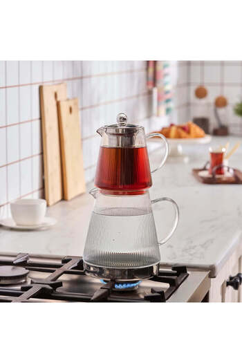Karaca Karaca Keops XL Borosilicate Glass Teapot Set, Transparent Silver