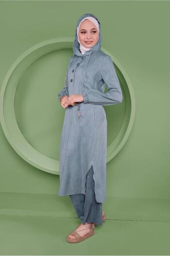 Alvina Hooded Button Long Tunic 41341