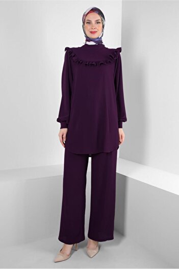 Alvina Ruffle Detailed Balloon Sleeve Trousers Suit 43861