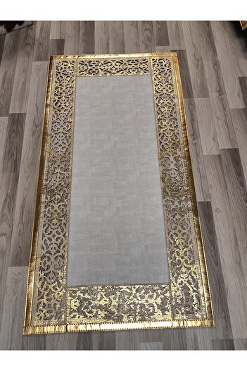 KuzeyCarpet Eskitme Gold ve Ekru Renkli Lazer Kesimli Halı