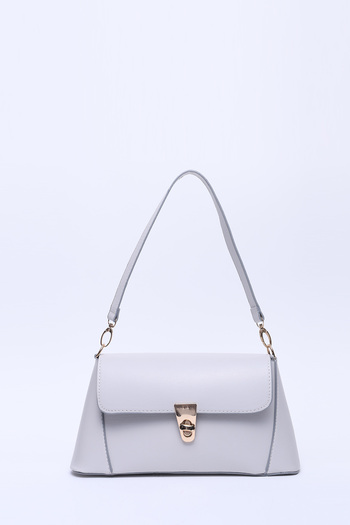 SHAKA Gray Shk153 Faux Leather Lock Detailed Standard Strap Single Compartment Hand, Arm and Shoulder Bag