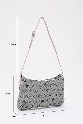 SHAKA Monogram Printed Gray Shk129 Faux Leather Lined Zippered Adjustable Strap Hand, Arm and Shoulder Bag