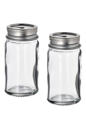 IKEA CITRONHAJ Salt and pepper shakers, clear glass/stainless steel, 8 cm
