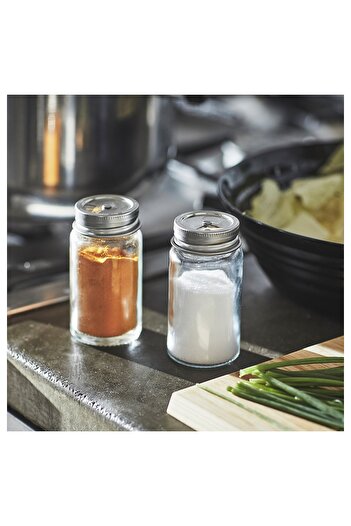 IKEA CITRONHAJ Salt and pepper shakers, clear glass/stainless steel, 8 cm