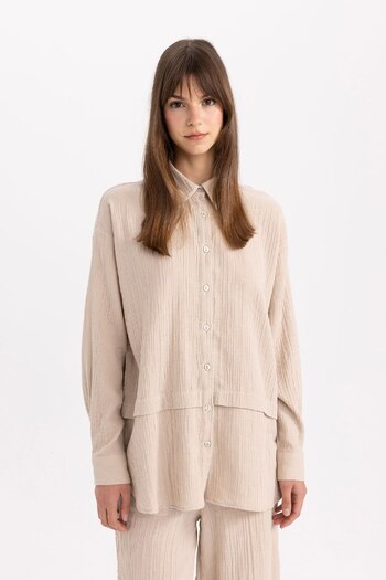 DeFacto Relax Fit Muslin Long Sleeve Shirt Tunic C0299ax24sp