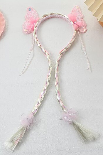 TAKIŞTIR Pink Color Butterfly Figured Knitted Detailed Children's Crown