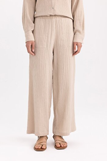 DeFacto Wide Leg Geniş Bol Paça Esnek Belli Basic Düz Muslin Pantolon Z3340az24sp