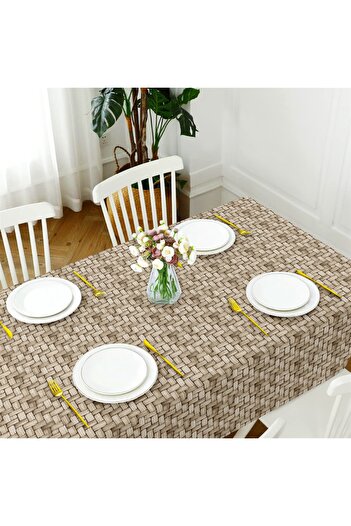 Evim Canvas Wicker Brown Liquid Proof Stain Resistant Table Cloth