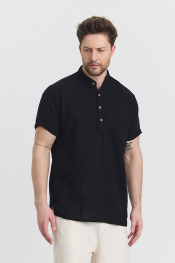 KURULAR RİZE BEZLERİ Muslin Collar Half Placket Shirt