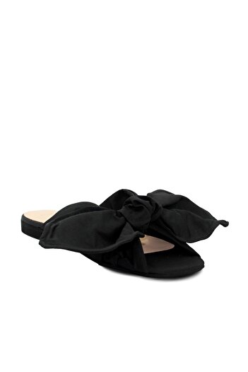 Vario Black Big Bow Flat Slippers N21 7107 Black (Black)
