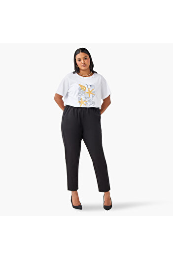 Ulla Popken Plus Size Ulla Popken Seashell Print Round Neck T-shirt with Short Sleeves