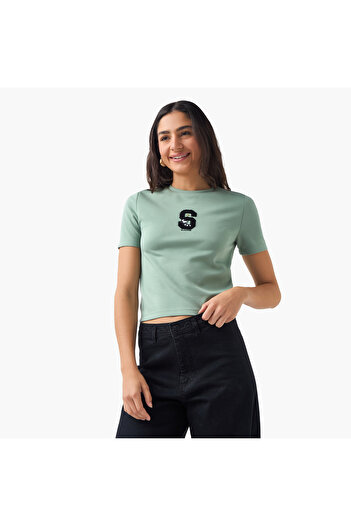 SP Characters Snoopy Embroidered T-shirt with Short Sleeves