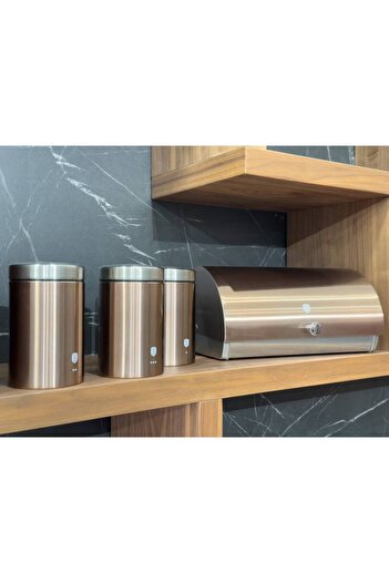Berlinger Stainless Steel Bread Tray with a Set of 3 Storage Containers Rosegold Metallic Line