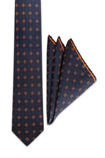 Bursa İpek Orange Patterned Silk Tie Set