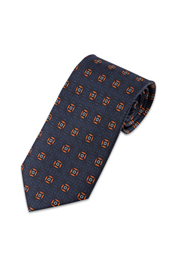 Bursa İpek Orange Patterned Silk Tie Set