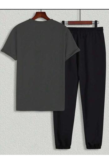 SKYLİGHT Oversize Smoked T-Shirt - Crew Neck, Black Jogger Sweatpants Set