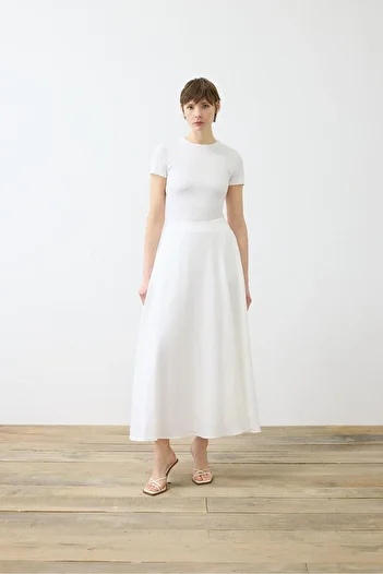 TERZİ DÜKKANI NATURAL 100% LINEN Flared Skirt WHITE