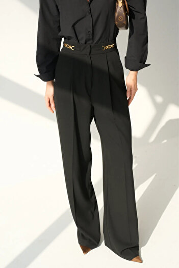 My Blog Black Accessory Detailed Palazzo Trousers - 251008